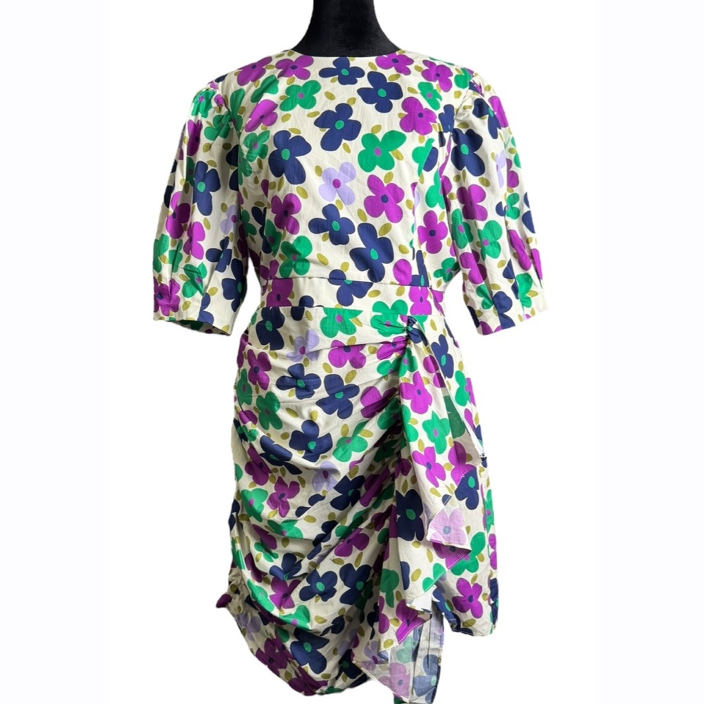 aureum Multicolor Floral‎ Print Ruched Sash Mini Dress Size Large
